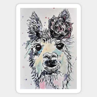 Cute Alpacca LLama Watercolor with a Rose in Her Hair Sticker